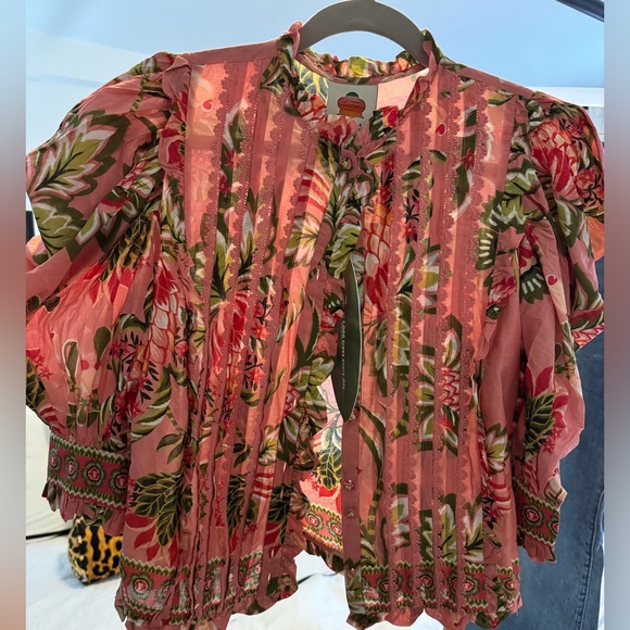 Farm Rio Soft Pink Aura Floral Short Sleeve Blouse - Picture 6 of 6